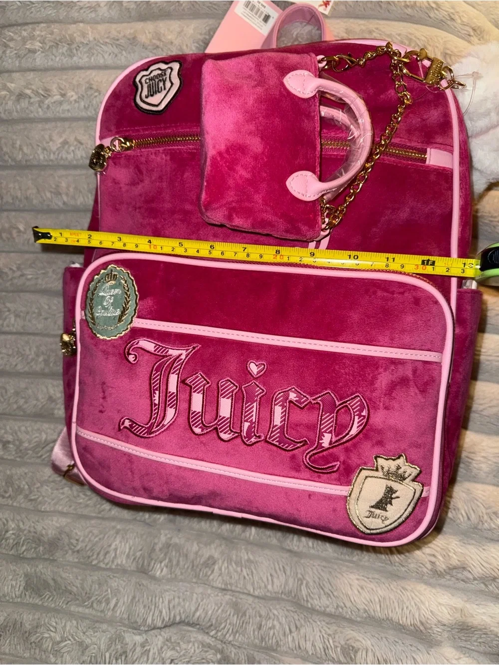 Juicy Couture Pink Velour Backpack with Plush Charm and Mini Purse